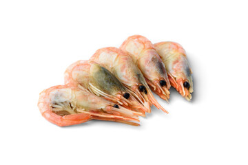 Unpeeled shrimps isolated on white background.