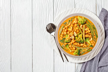 vegetarian coconut curry in a bowl, top view