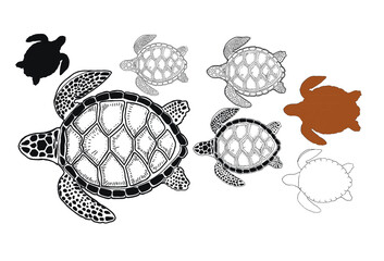 turtle sea ocean doodle sketch silhouette hand drawn print textile graphics tropics coloring book for kids