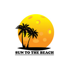 Sunset and palm trees on island  vector illustration