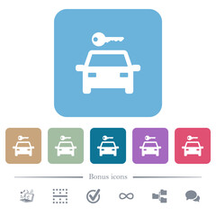 Car rental flat icons on color rounded square backgrounds