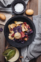 Colored crispy potato chips