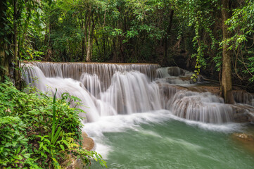 Fototapeta na wymiar Landscape of Huai mae khamin waterfall Srinakarin national park at Kanchanaburi thailand.