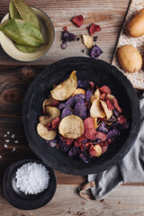 Colored crispy potato chips