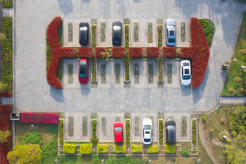 Aerial view of outdoor park parking lot