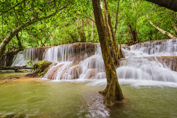 Landscape of Huai mae khamin waterfall Srinakarin national park at Kanchanaburi thailand.Huai mae...