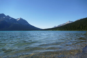 Beautiful Bow Lake panoramic view landscape, beautiful Canadian Rockies, Alberta, Canada