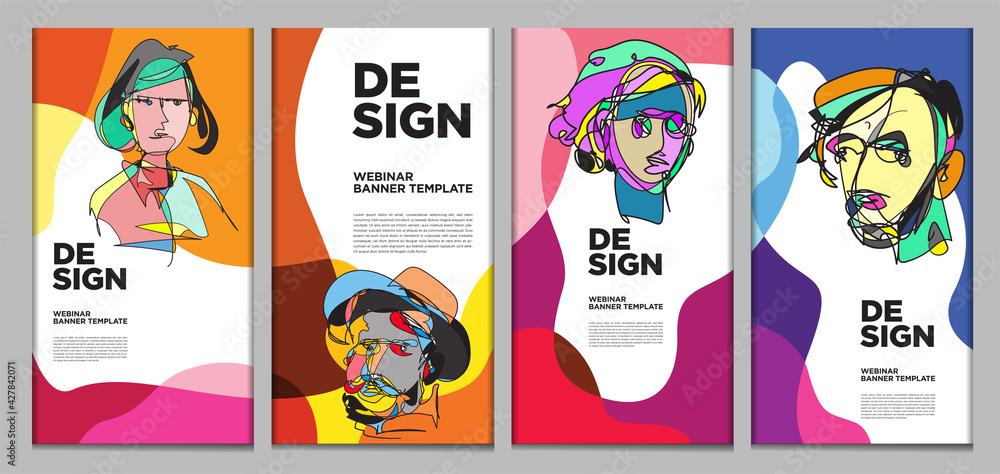 Poster vector webinar banner template with colorful abstract shape