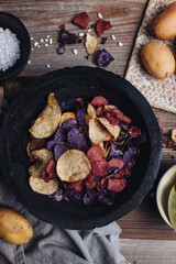 Colored crispy potato chips