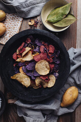Colored crispy potato chips