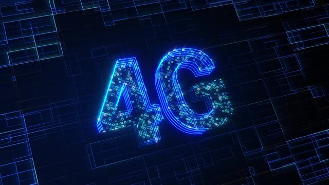 This stock motion graphic showing "4G" surrounded by swirling particles on a HUD screen.