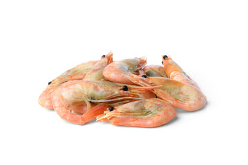 Unpeeled shrimps isolated on white background.