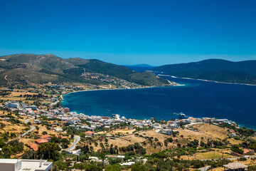 Fototapeta na wymiar Beautiful panoramic view on Marmari city, Evia, Greece.