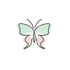 Beauty Flying Butterfly Logo with simple minimalist line art monoline style