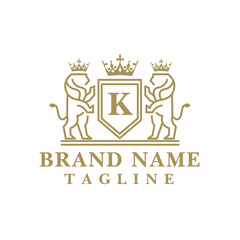 Lion Stand line art, gold color on white background