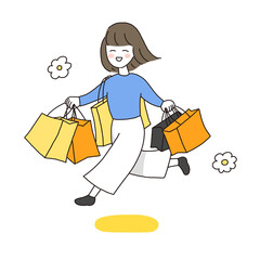 ショッパーを持ってルンルン走っている若い女性