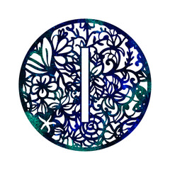 Lace circle blue green letter A with. Texture Monogram letter A. Printable design.