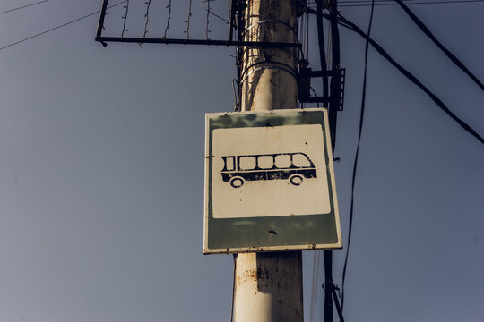 Road Sign. Bus Stop. Route Transport