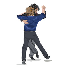 Vector isolated illustration of two men dancing tango