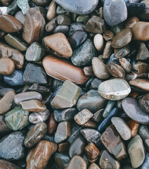 Wet sea pebbles, Closeup, Background, Atmospheric travel photo