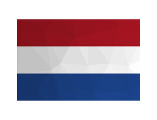 Vector isolated illustration. National Dutch (Netherlandish) flag, tricolour of red, white, blue. Official symbol of Netherlands. Creative design in low poly style with triangular shapes.