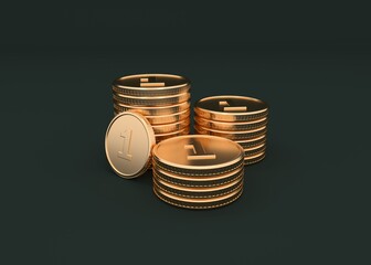 3d coins with financial electronic systems. online shopping on digital platform. electronic money for web market. Earning mobile coin. Commerce cash payment. 3d illustration.
