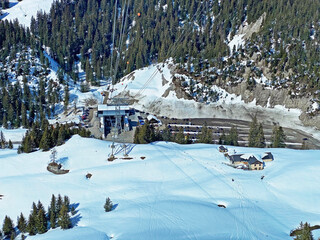 The bottom station of the cable car Col du Pillon - Scex Rouge on the valley station (Travel...