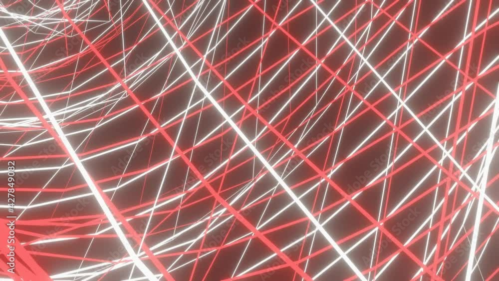 Poster abstract animated looping background of glowing red and white lines on a black background. 3d render