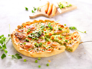 pea,  carrot and cheese quiche