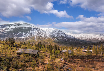 Norway with landscape during spring time. Railroad from Flam to Myrdal in Norway