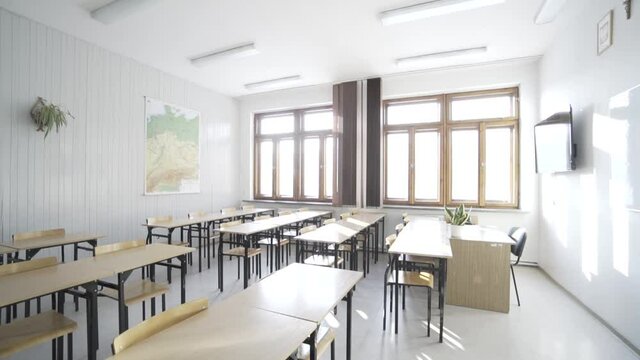 tiny high school classroom with morning sun