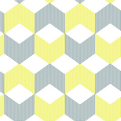 Fantasy cubes in gray and yellow. Abstract seamless pattern texture. Trendy colors. The drawing is isolated on a white background. Optical optical illusion.