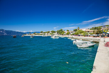Beautiful panoramic view on harbor in Agios Georgios near Lichados, Evia, Greece.