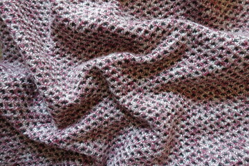 Jammed thick pink, grey and white woolen fabric with diamonds pattern