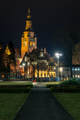 Fototapeta na wymiar night shot of an old illuminated building in Szczecin
