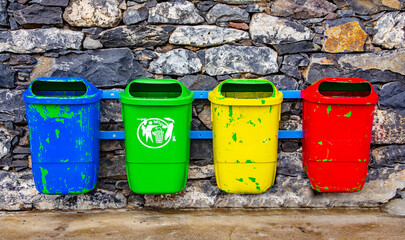 colorful trash can