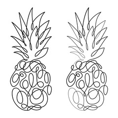 Continuous line drawing of pineapple. Template for your design. Vector illustration.