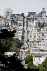 View to houses of Russian hill in San Francisco, California