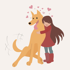 little cute girl and her dog. Pets. friendship 