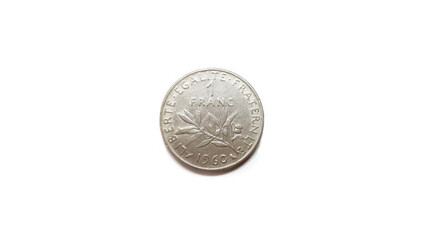 1 Franc Coin of France Back Side Isolated on White Background