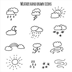 Obraz premium Vector hand drawn weather icon set