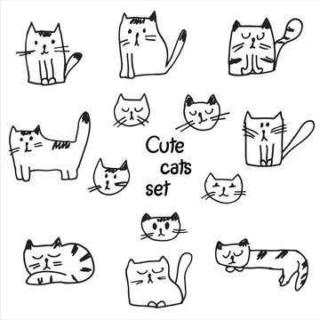 Vector set of hand drawn cute cats