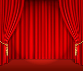 Red theatrical curtain background vector illustration.