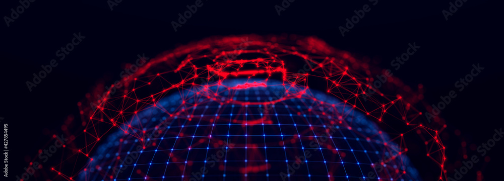 Poster Digital technology background. Network connection dots and lines. Futuristic background for presentation design. 3d