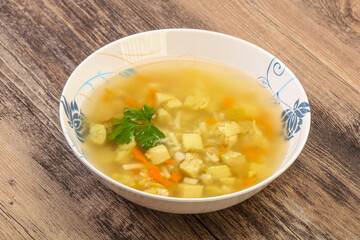 Tasty chicken soup with carrot