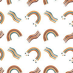 Kids boho rainbow pattern with abstract colorful archs. Baby bohemian background in warm colors. Vector seamless pattern