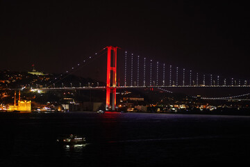 Fototapeta na wymiar Istanbul, general views of the Bosphorus Bridge at night, 15 July Martyrs Bridge