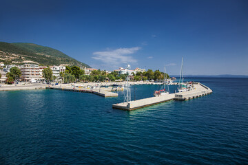Naklejka premium Beautiful panoramic view on harbor in Edipsou , Evia, Greece.