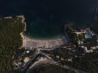 Aerial Shot Of Mega Ammos Tropical Beach In Famous Sivota Town In Epirus, Greece