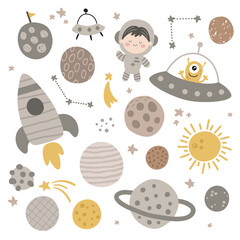 cute vector set of planets with textures